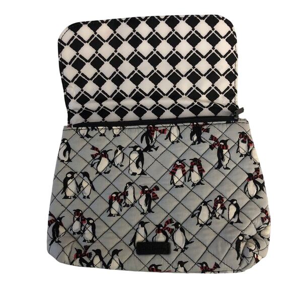 VERA BRADLEY Penguins Brush and Cosmetic Case Playful Penguins Gray Red Black - Picture 1 of 7